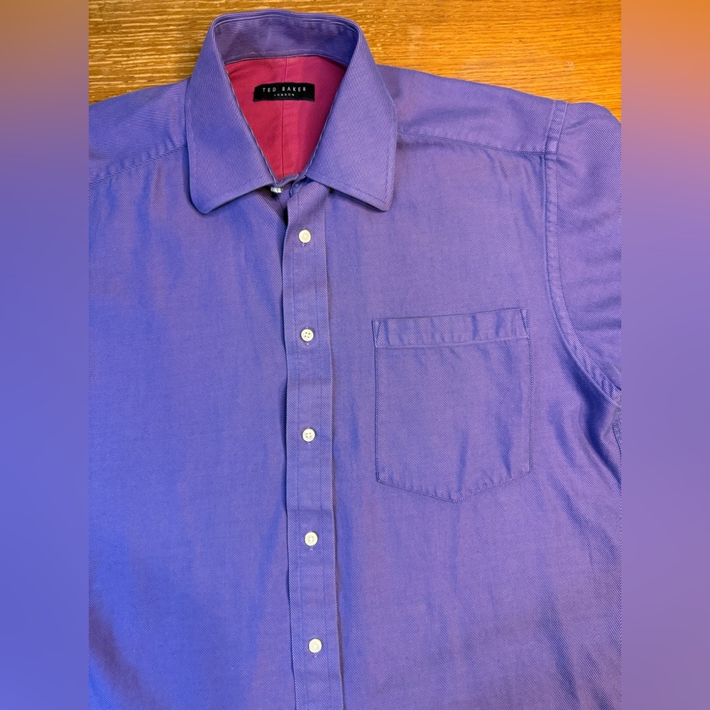Ted Baker Dress Shirt Mens 15 1/2 34/35 Purple Pink London Preppy Academia Work